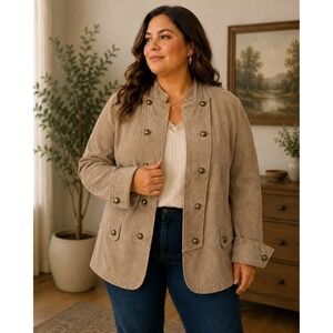 Vintage Cervelle Suede Leather Jacket 3X Plus Size Tan Brass Button Lined 90s